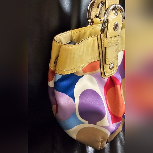 Coach Multicolored Sateen Soho Pleated Scarf Print purse bag EUC - Picture 15 of 16